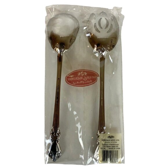 Reed & Barton Heritage Mint Marlborough 2-Pc Salad Serving Set Stainless Steel - Picture 2 of 7